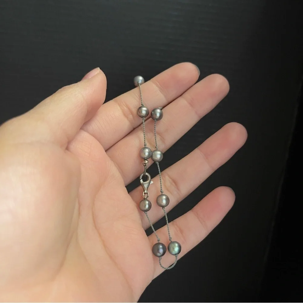 Sterling Silver Authentic Dark Pearl Bracelet 8 Inches Long